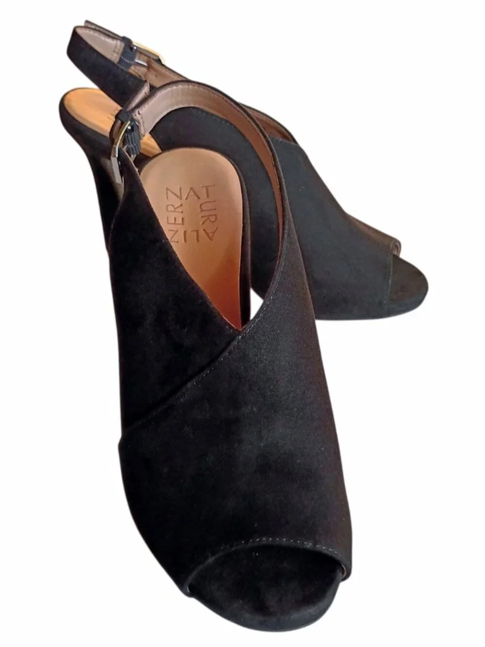 NATURALIZER Women's Harvel Slingback Peep-Toe Pump Black Faux Suede Sz 7M